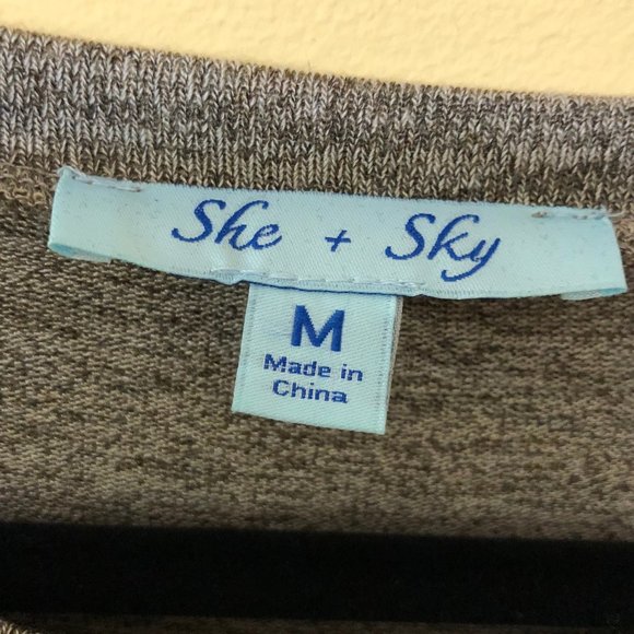 She + Sky Brown Plaid Bubble Sleeves Knitted Top - Picture 7 of 13